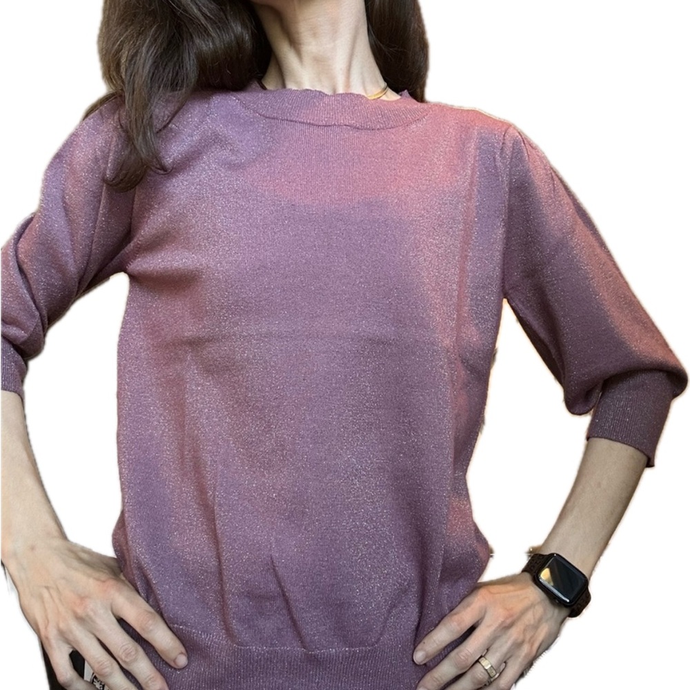 Cute! Lavender puff sleeves sparkle sweater